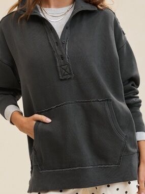 Aerie Vintage (Smoked Gray), Polo Popover Sweatshirt  Size Medium , NWT